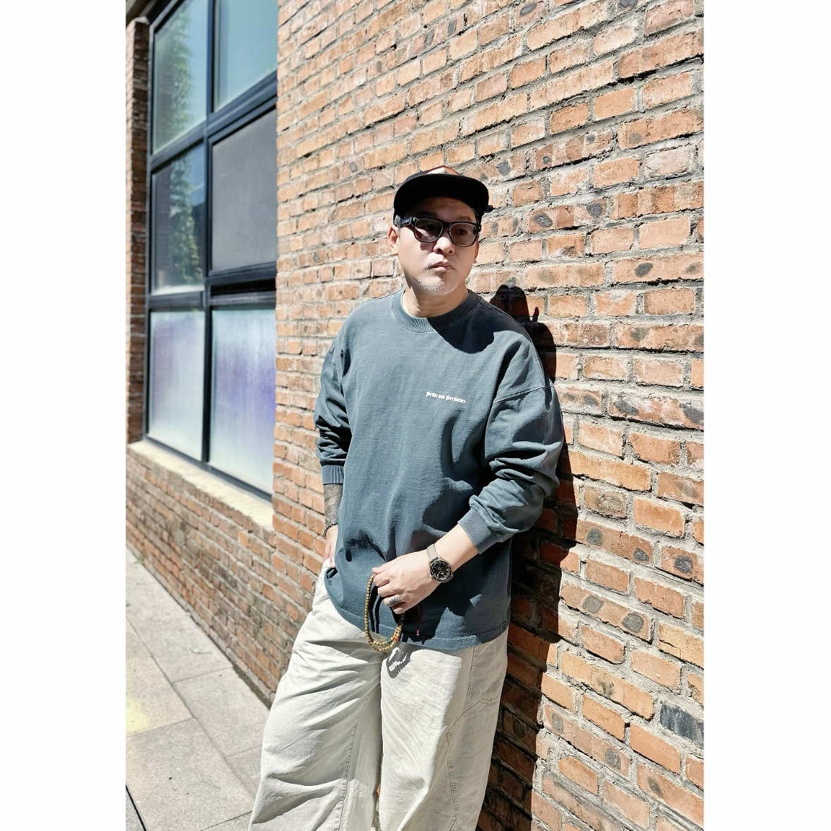 阿美咔叽复古水洗做旧纯棉基础百搭休闲落肩款圆领打底长袖T恤618