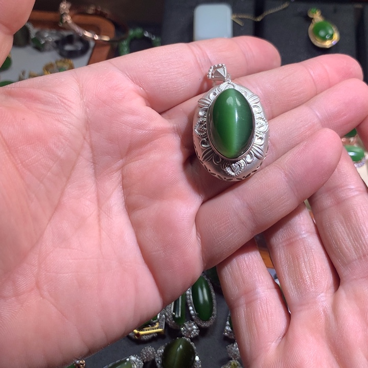 和田玉颈饰银S925镶嵌