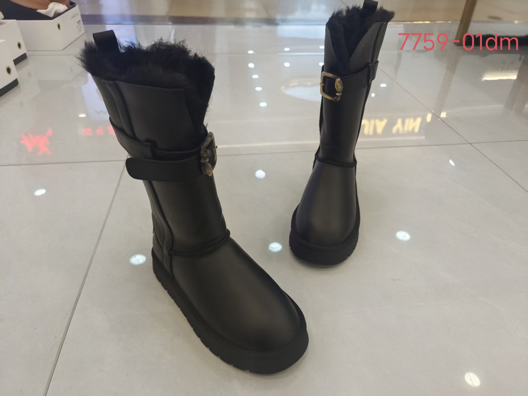 加绒中筒高帮时尚雪地靴超高跟冬季筒靴时装厚底长筒