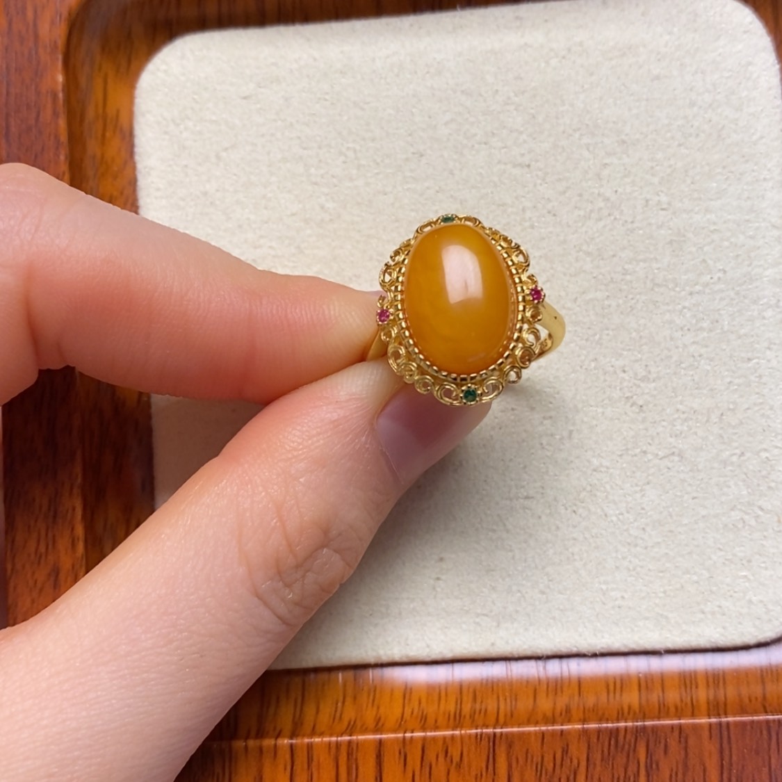 【闪购商品】蜜蜡戒指银S925镀金镶嵌戒指