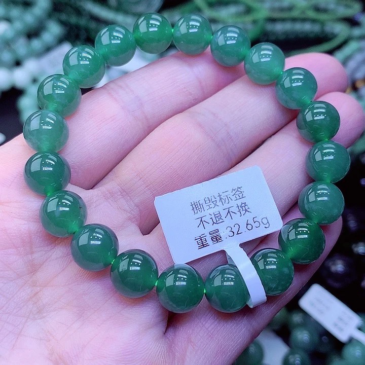正品天然翡翠A货 老坑冰绿起杆卡10➕气质高冰冰透素款菠菜绿绿色