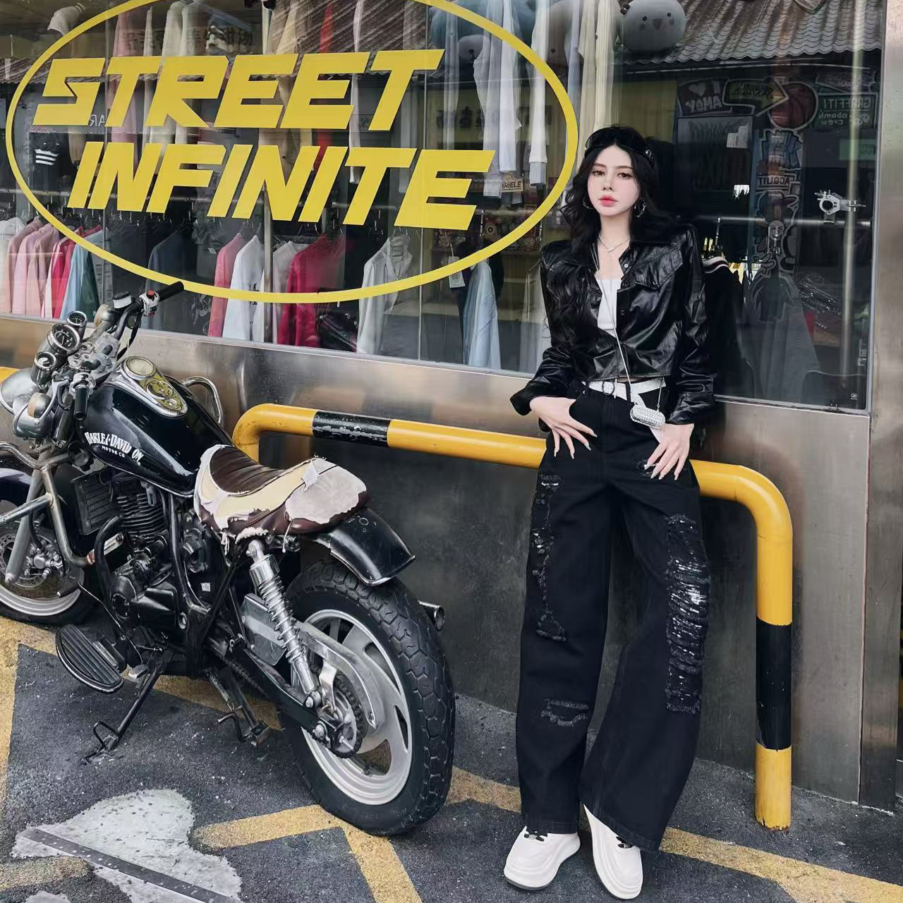 DACPAN-“叛逆磁场”短款皮衬衣外套 垫肩可拆 2025/盼·PP 2176