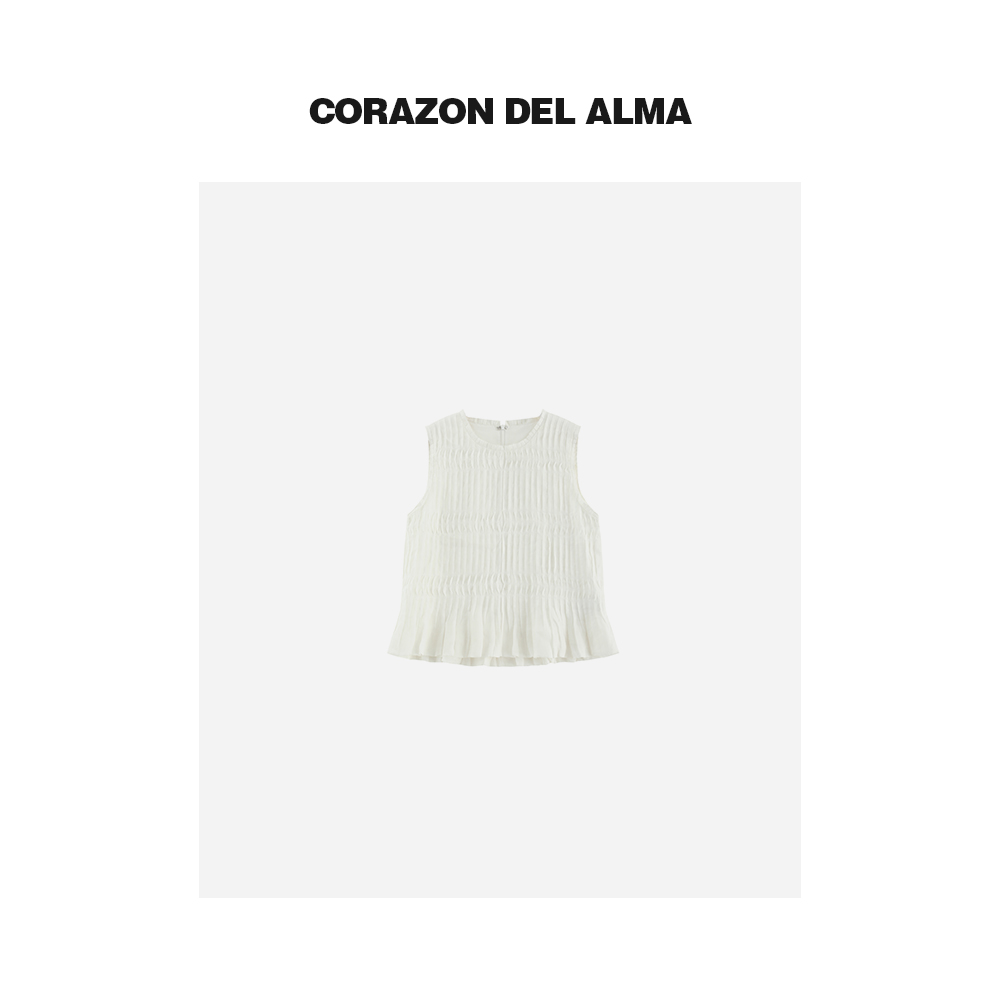 【皓月】高端100超细苎麻手工立体压褶肌理感时髦无袖背心-Y065NJ