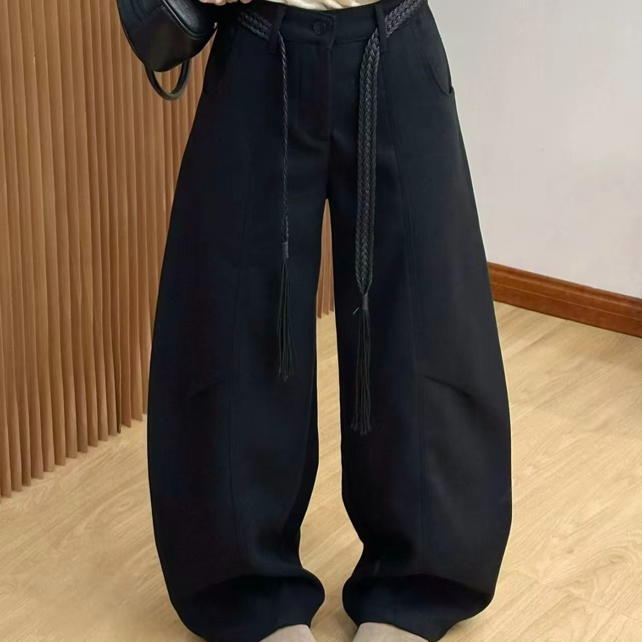 1011/89997/1140 复古拖地弯刀西装阔腿裤欧货女装休闲