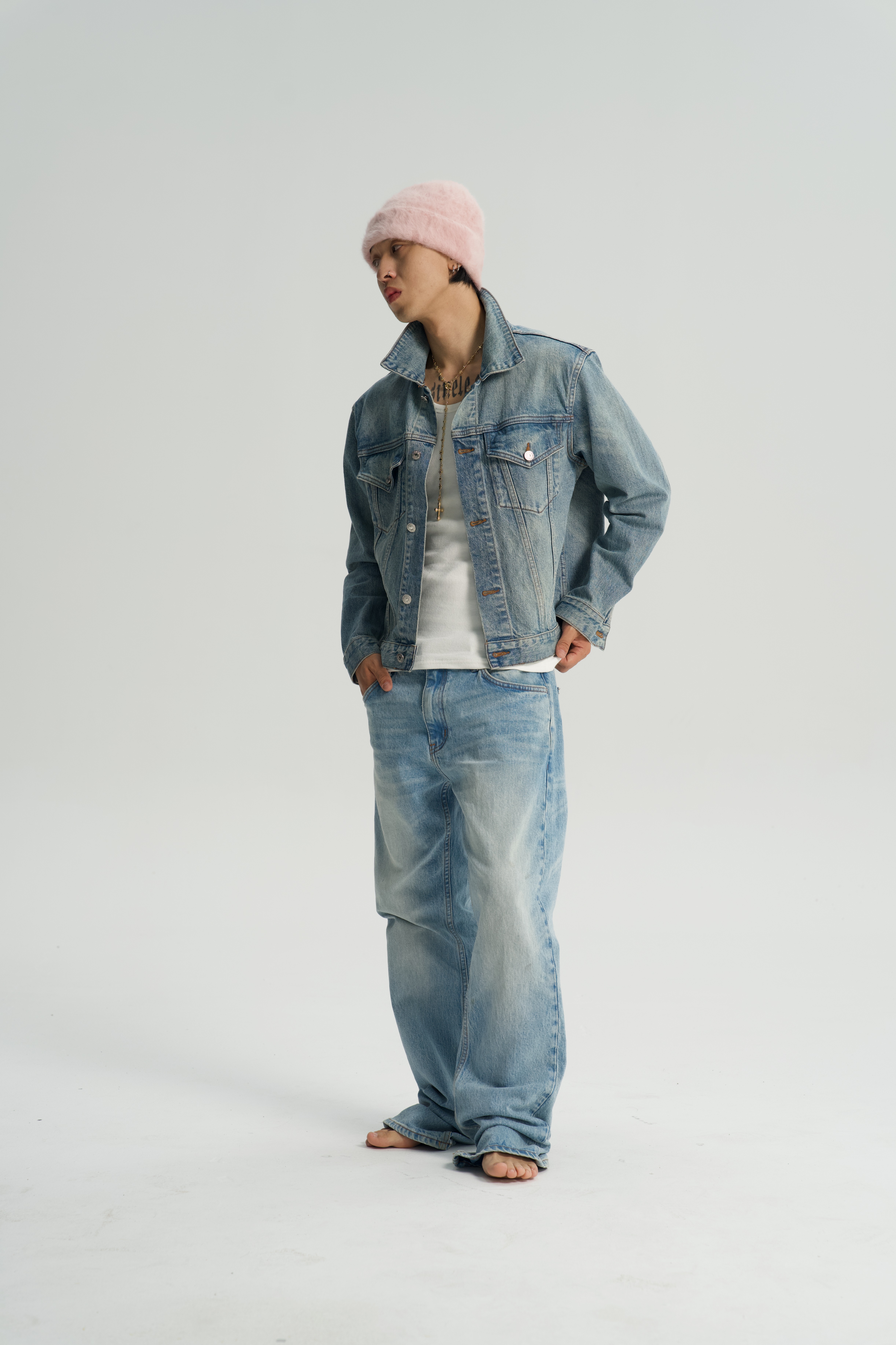 21SIST 14.2盎司短版复古水洗康龙面料牛仔衣