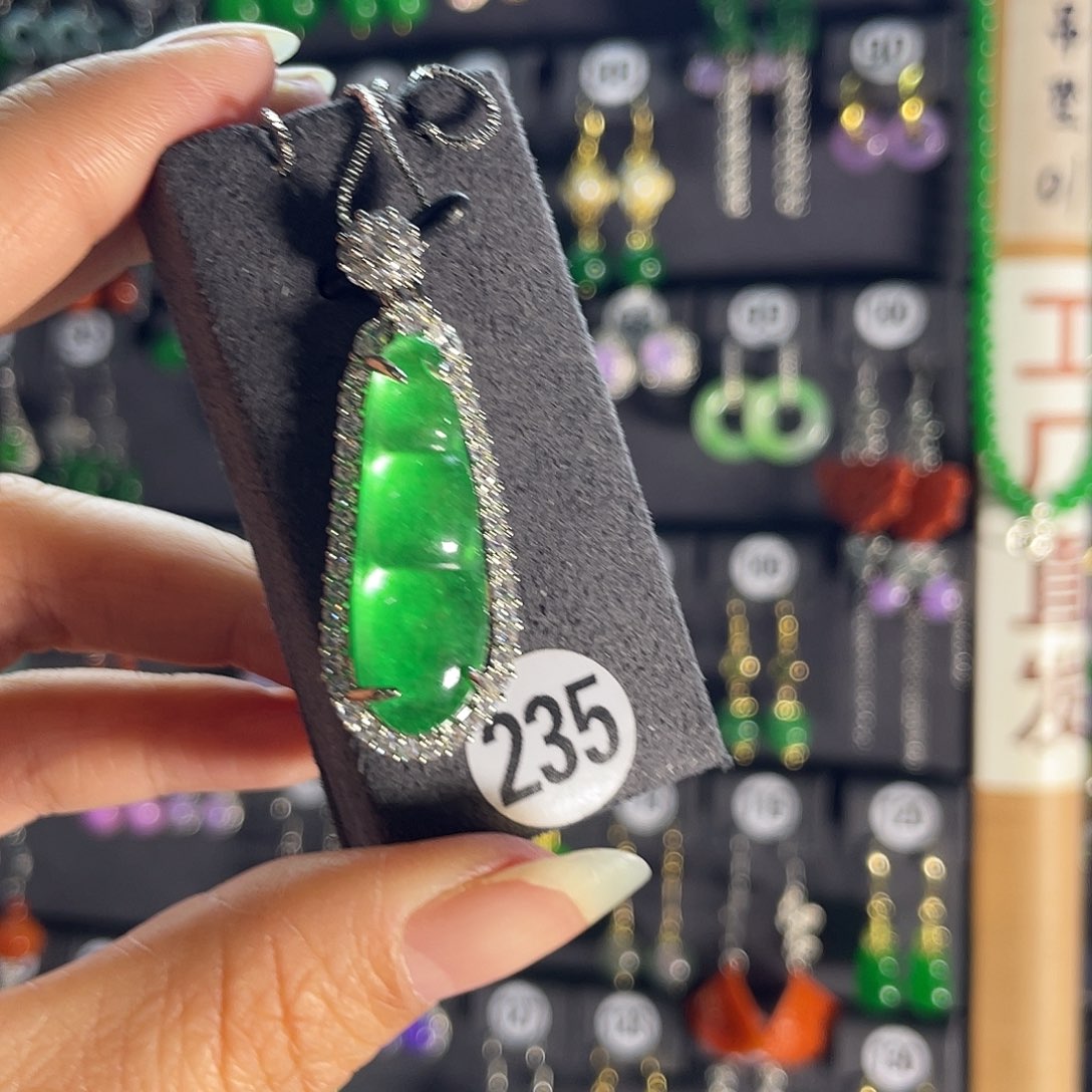 翡翠银S925镀金镶嵌耳饰235