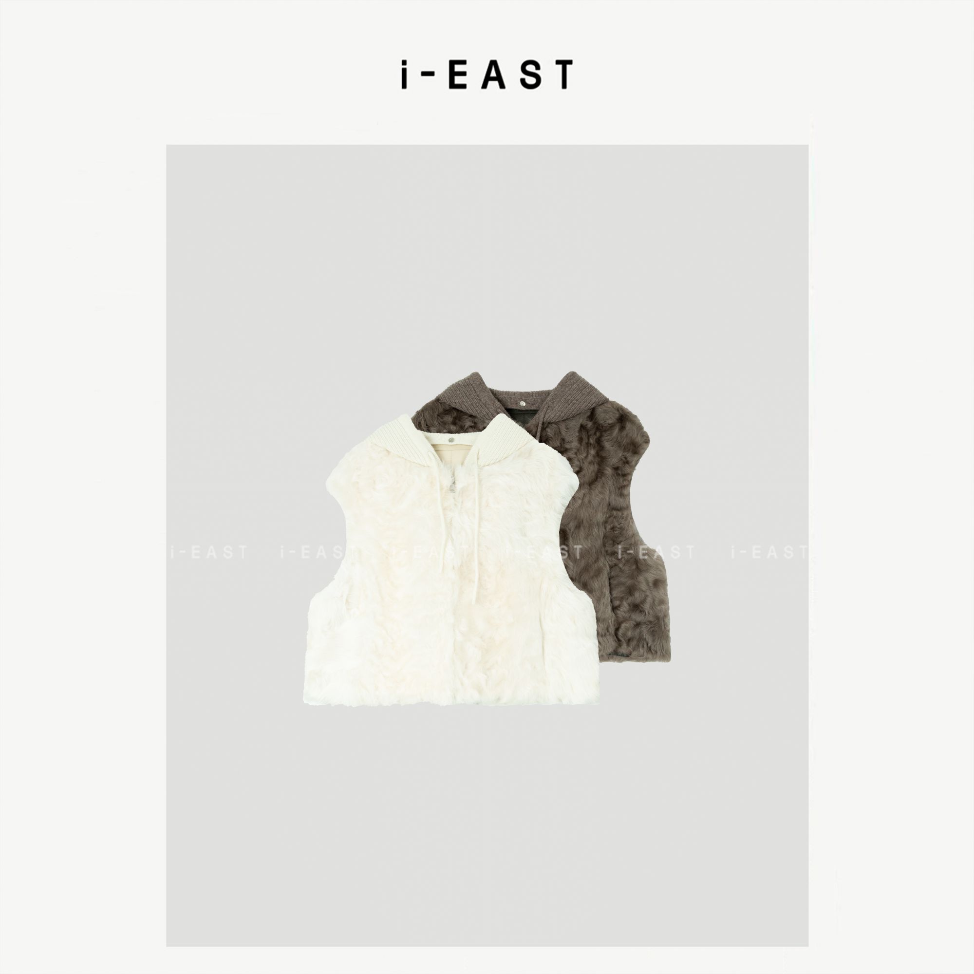 i-EAST 富士山初雪~秋冬小香风毛毛马甲外套-5D PC2886