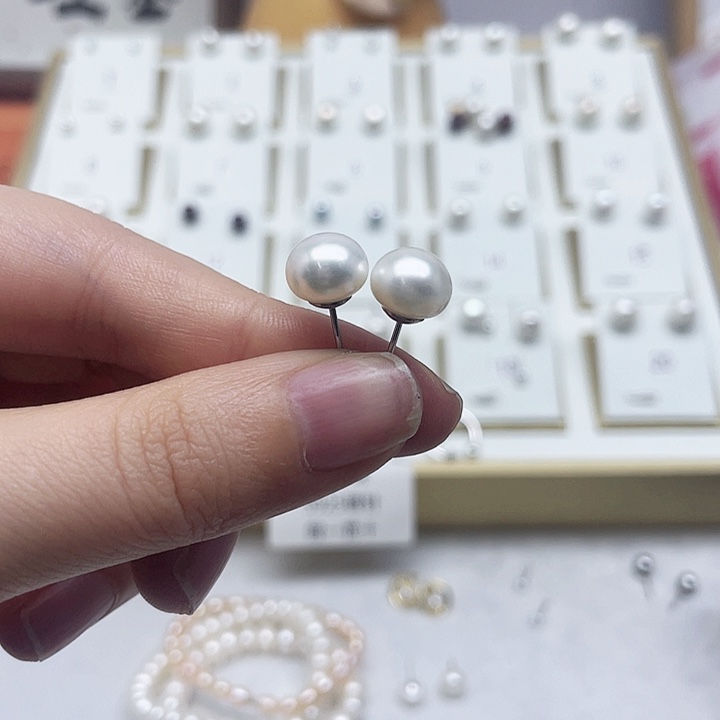 淡水珍珠耳饰银S925镶嵌无***～