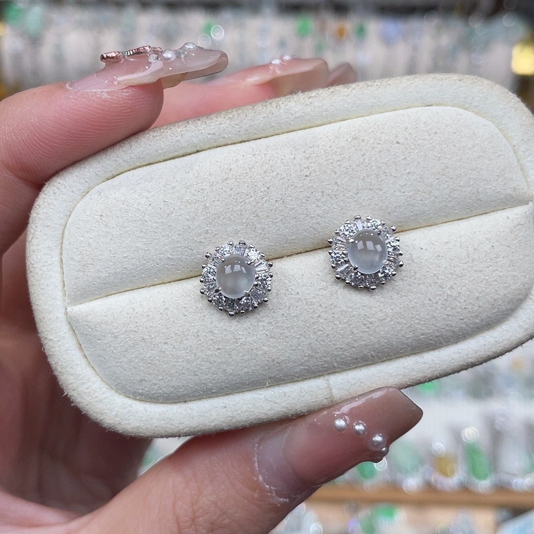 翡翠银S925镶嵌耳饰