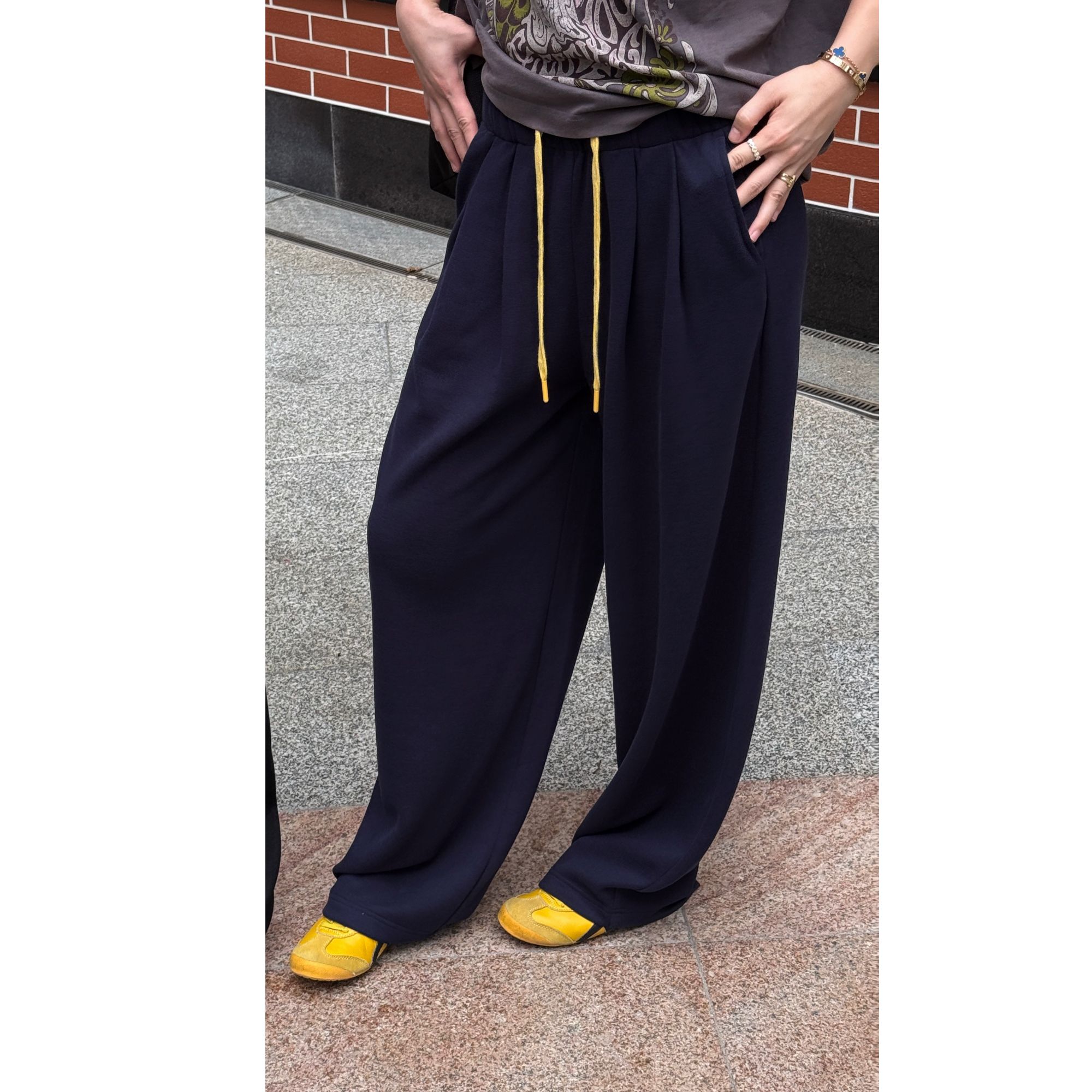 叮叮｜慵懒感减龄松紧腰拖地休闲裤98186