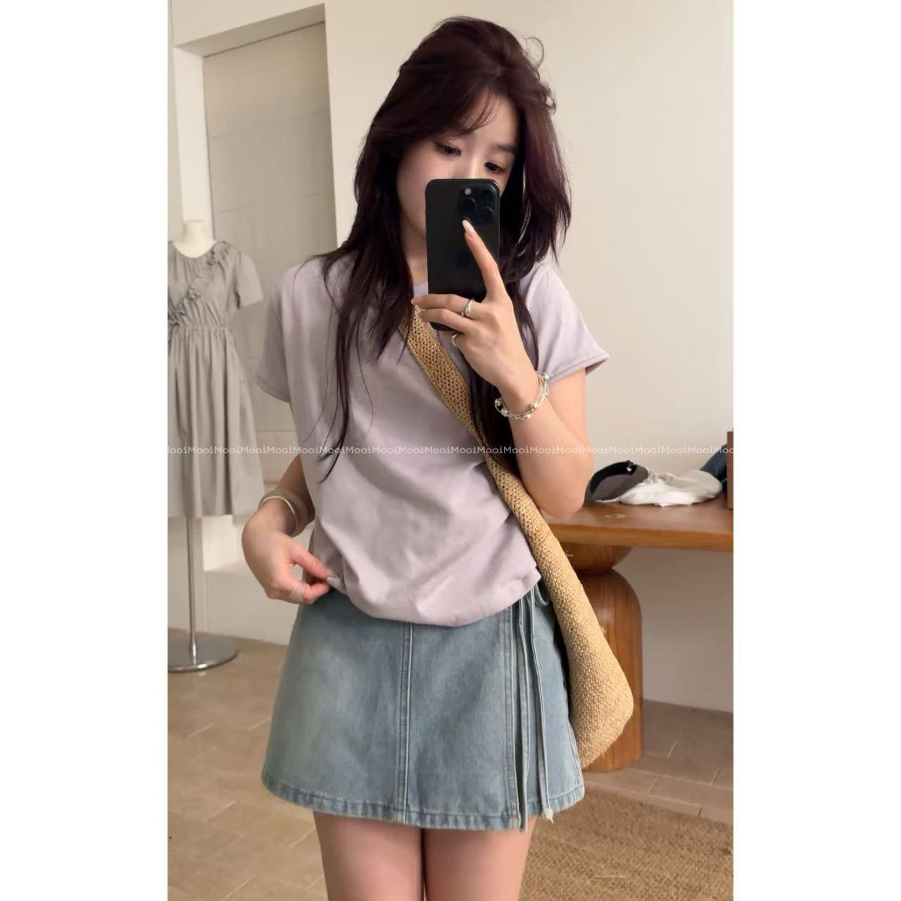 【mooi】'卷卷T'夏季新款韩版ins风小众设计感T恤