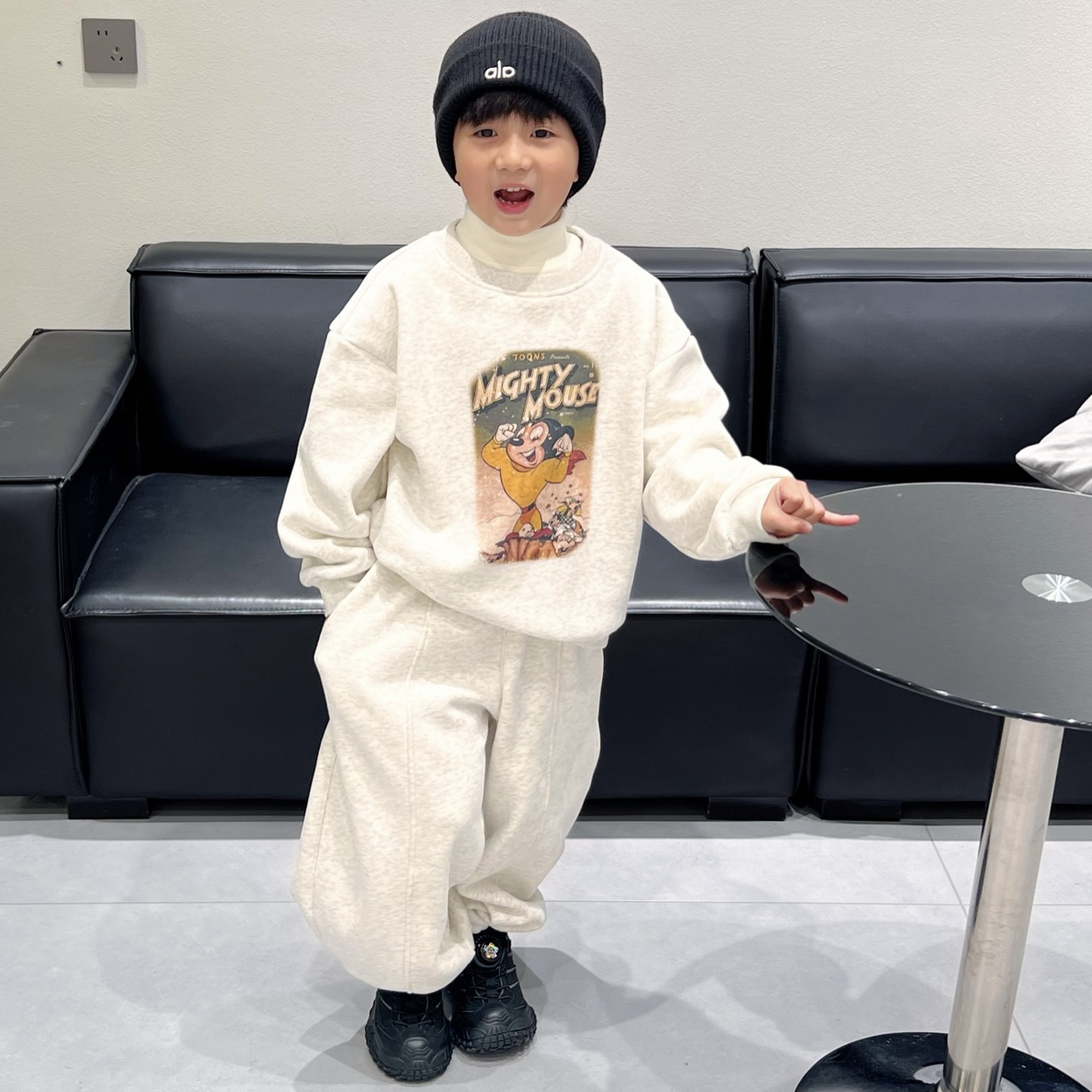 男童套装儿童深秋韩版童装2025新款加绒运动卡通中性风宝宝衣服