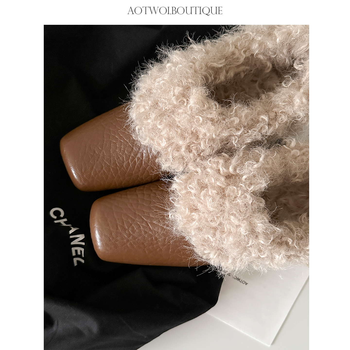 AoTwOi 韩系方头小卷毛内增高后拉链深口加绒简约毛毛鞋单鞋