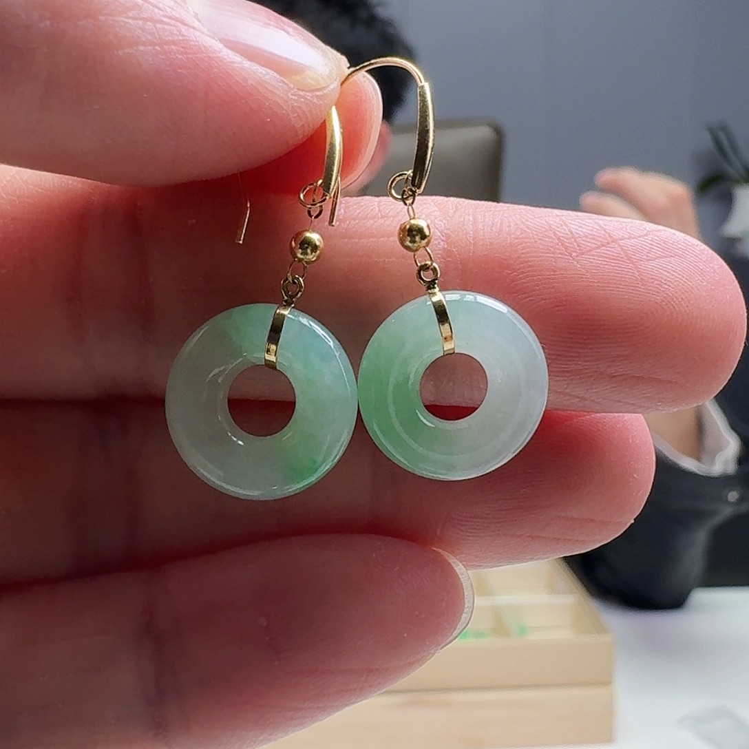 翡翠耳饰18K金镶嵌天然