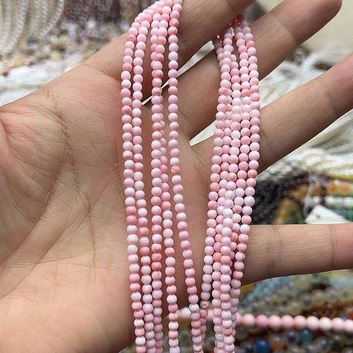 玛瑙/玉髓未镶嵌珠宝半成品一条3mm左右粉贝贝