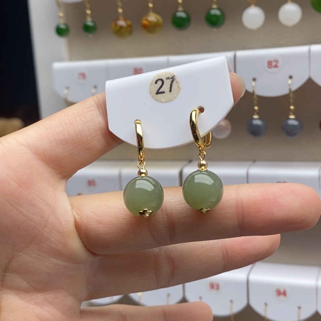 银S925镶嵌和田玉耳饰