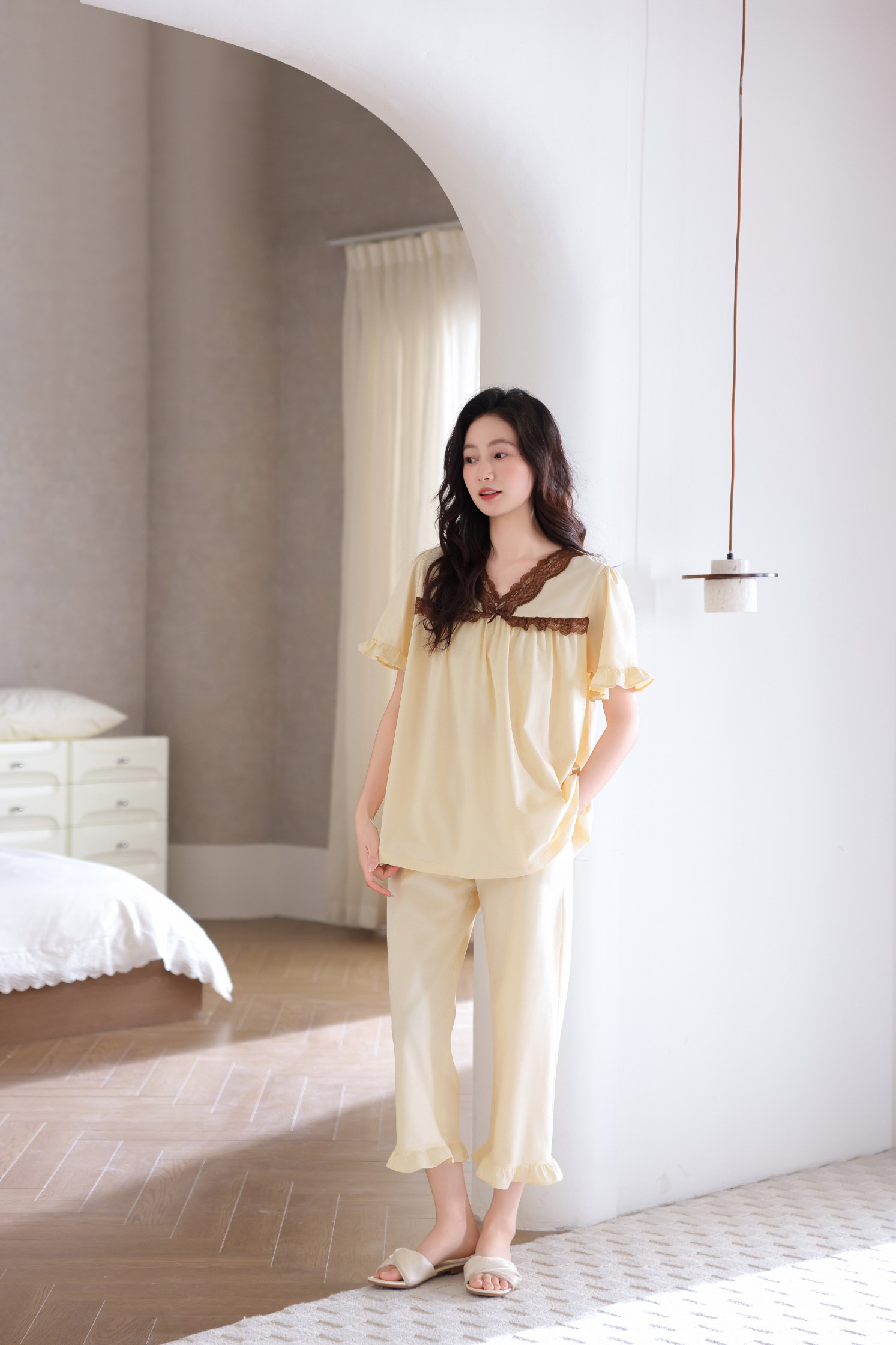 奢丝物语6847女士舒适短袖七分裤高级感睡衣套装家居服