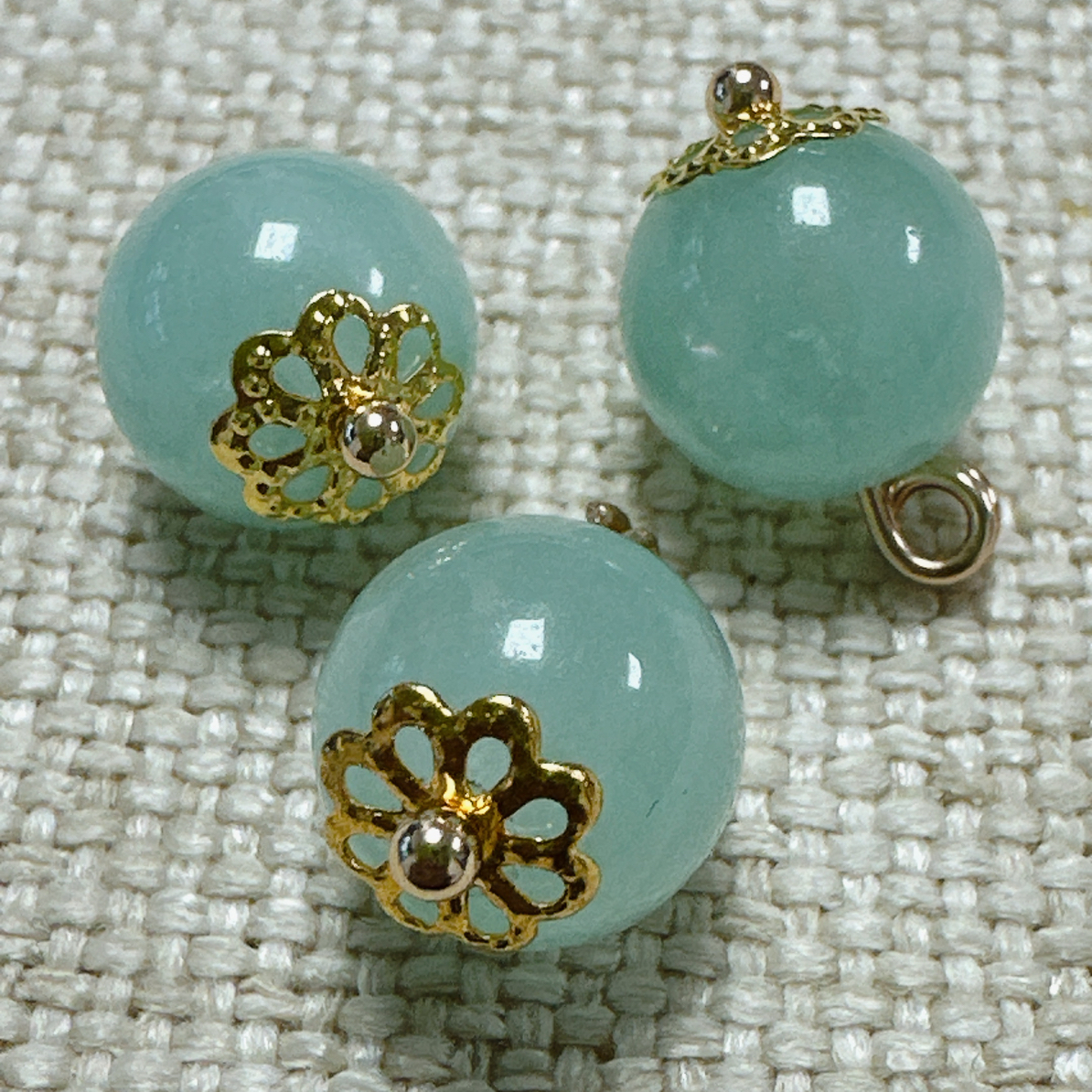 10mm新中式国风浅蓝色圆珠天然石扣子旗袍汉服古装香云纱辅料纽扣