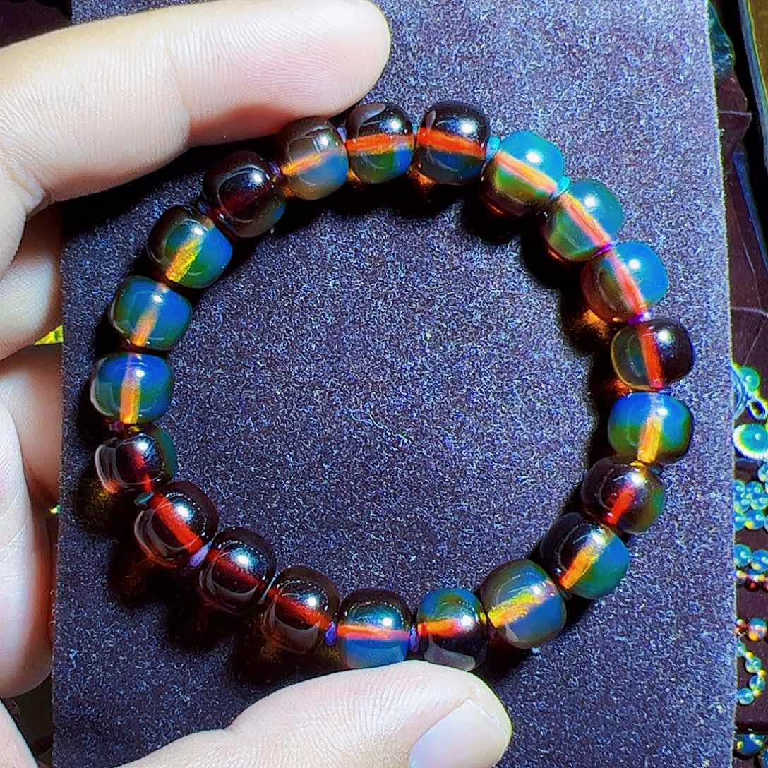 蓝珀珠宝奇石未镶嵌墨西哥红蓝10mm加老形妖色净水