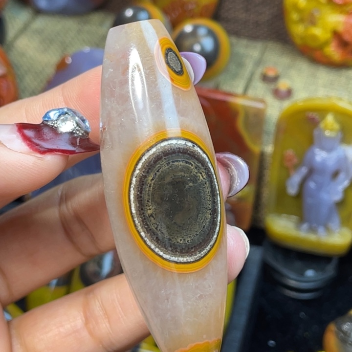 玛瑙/玉髓未镶嵌珠宝奇石收藏金沙拉丝大尺寸天眼天珠4500米