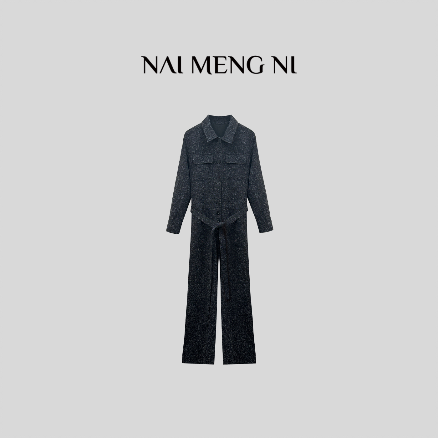 【乐乐】NMN王火火&【返潮复古】翻领小香风显瘦绑带连体裤 26N52055