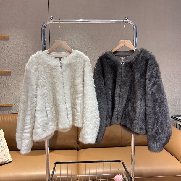 人造皮草 新疆包邮【9959】拉链圆领人造皮草-衣长55