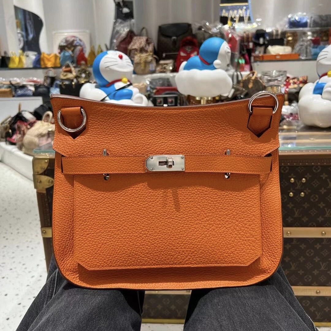 99新 Hermes/爱马仕 【老于】吉普赛31爱马仕橙银扣tc皮t单肩包