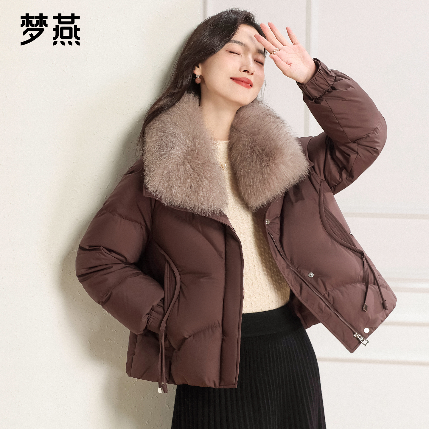 梦燕秋冬女款时尚百搭气质大方宽松休闲舒适毛领羽绒服CY12B5013D