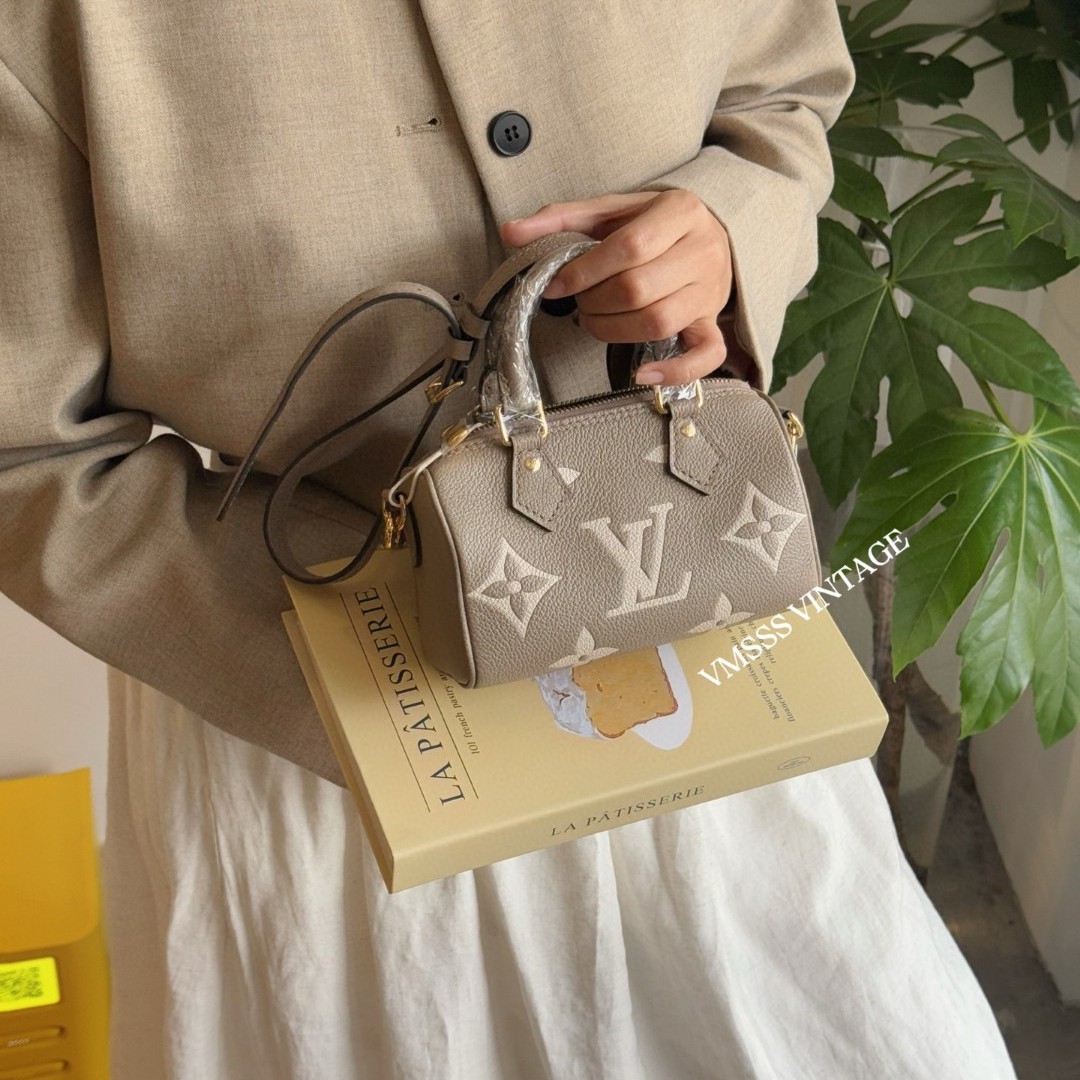 99新 LouisVuitton/路易威登 speedy nano灰色牛皮单肩包/45655