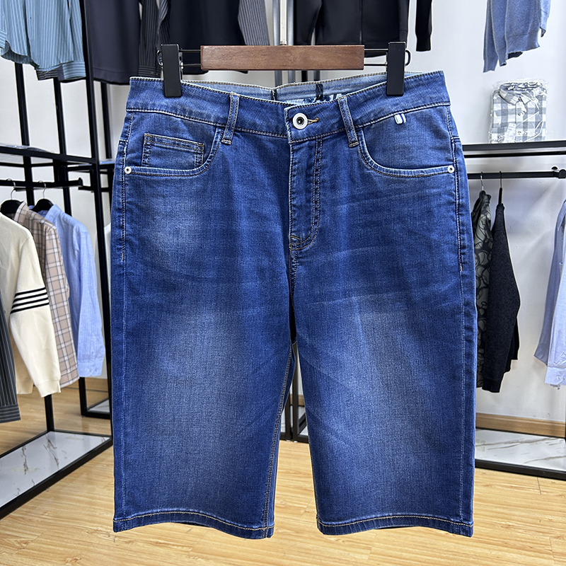 宽松直筒猫须水洗棉牛仔短裤夏五分裤 Y5T0415