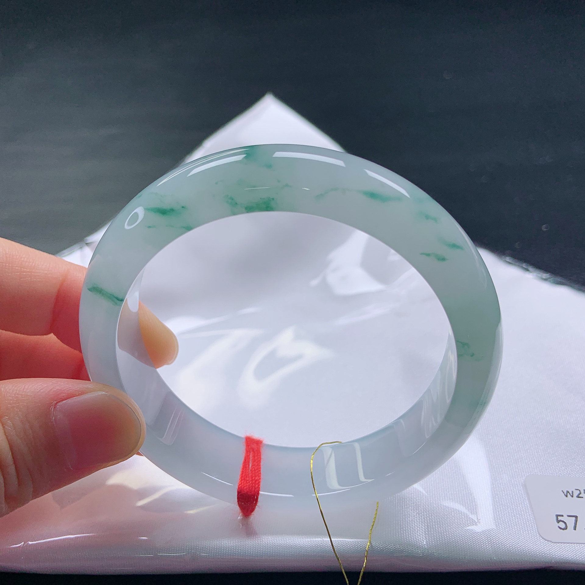 57➕圈冰种透亮飘花轮胎手镯缅甸天然a货高贵大气女款飘绿平安镯