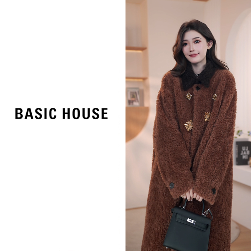 Basic House/百家好2025新款颗粒羊毛外套女B1294B5B092（衣长96）