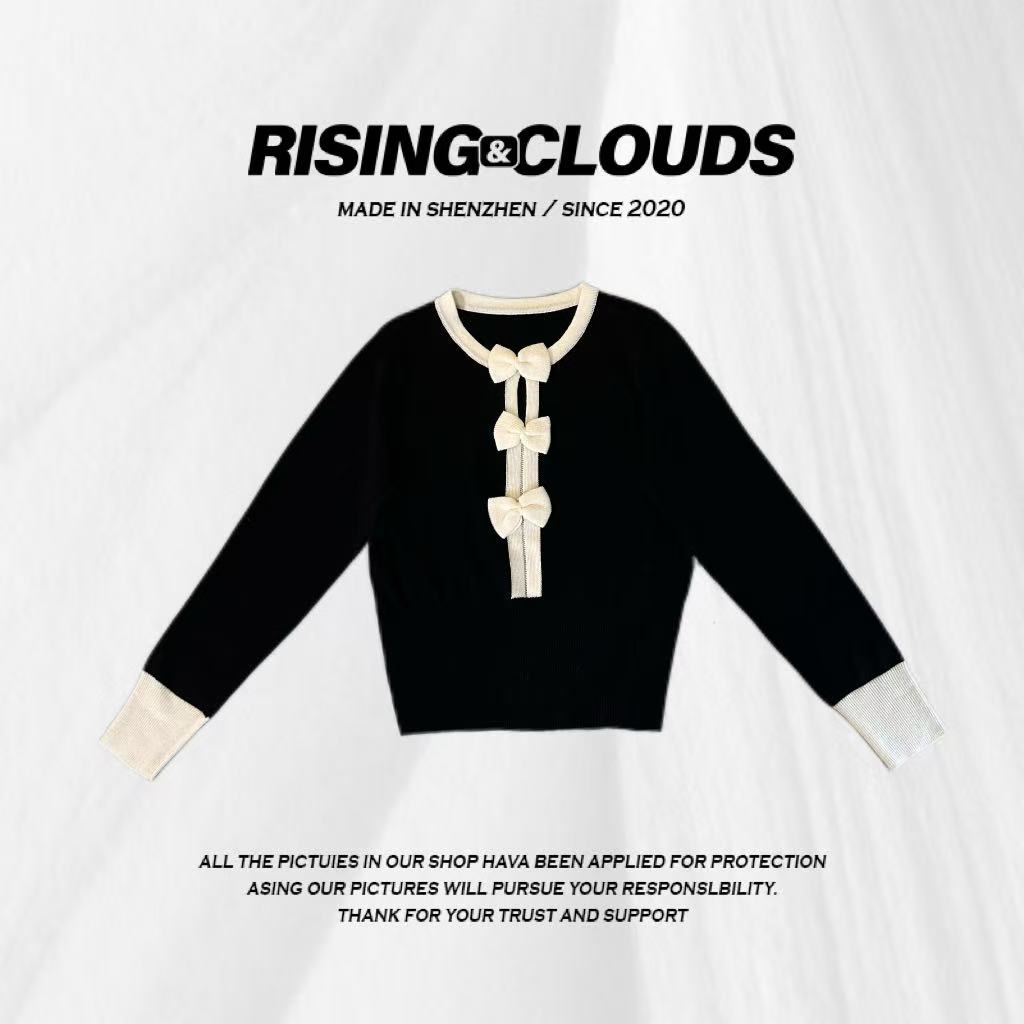 RISING&CLOUDS莎莎【伦敦小资】深圳南油休闲时尚蝴蝶结毛衣100581