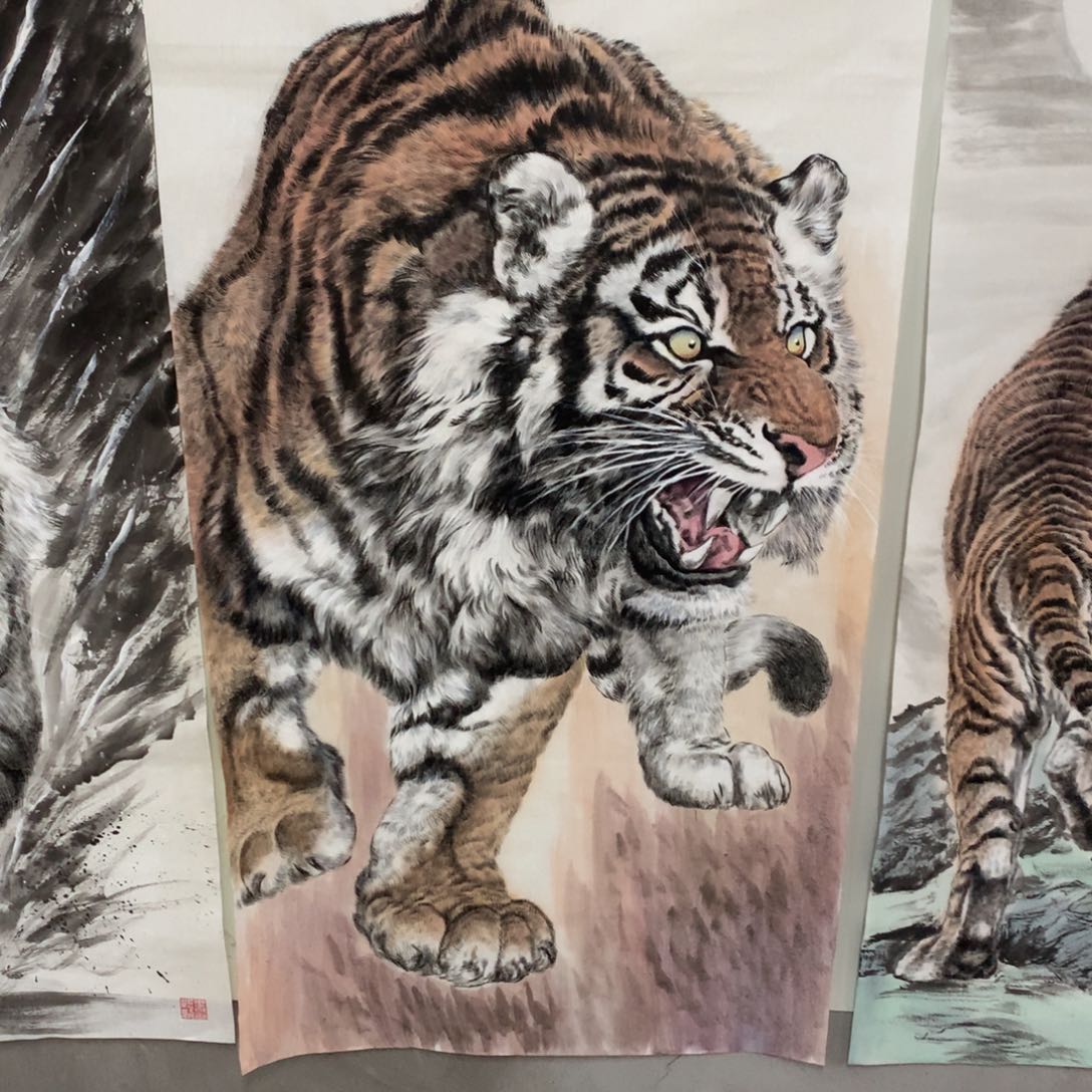 国画牛四尺手绘老虎