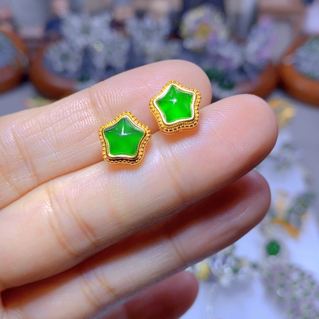 翡翠耳坠银S925镶嵌天然翡翠