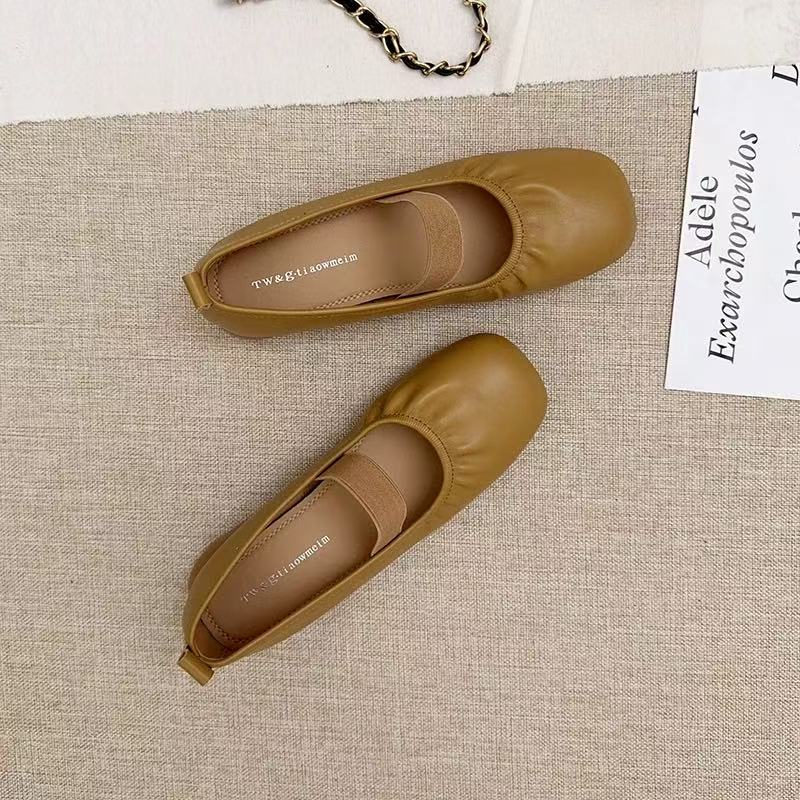 （脚肥脚宽拍大）春夏季复古百搭方头松紧一字带玛丽珍单鞋H5029