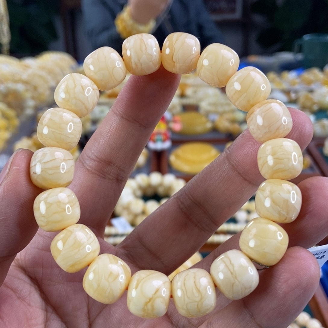 琥珀珠宝奇石未镶嵌13+虎皮纹同料串24.3