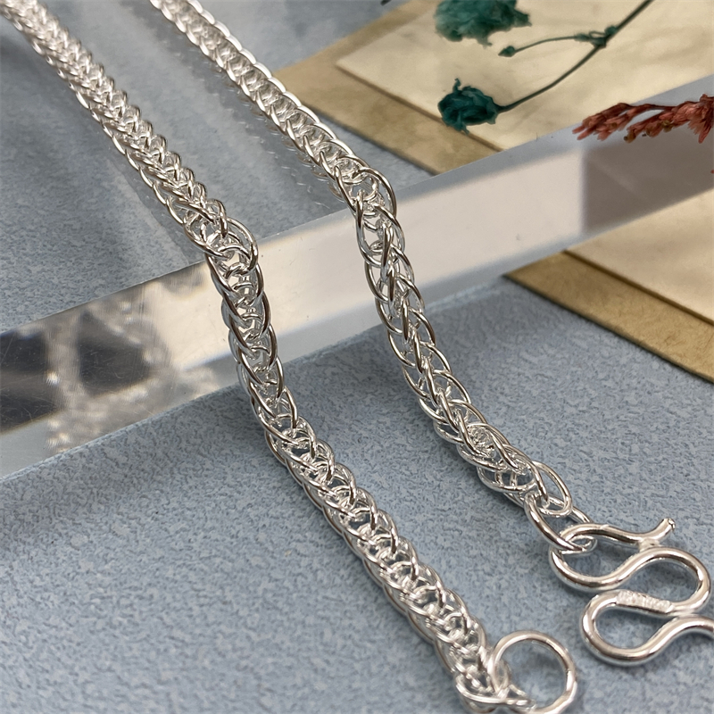 链子足银 正品999纯银男士蛇骨链肖邦链时尚情侣女简约锁骨链银饰