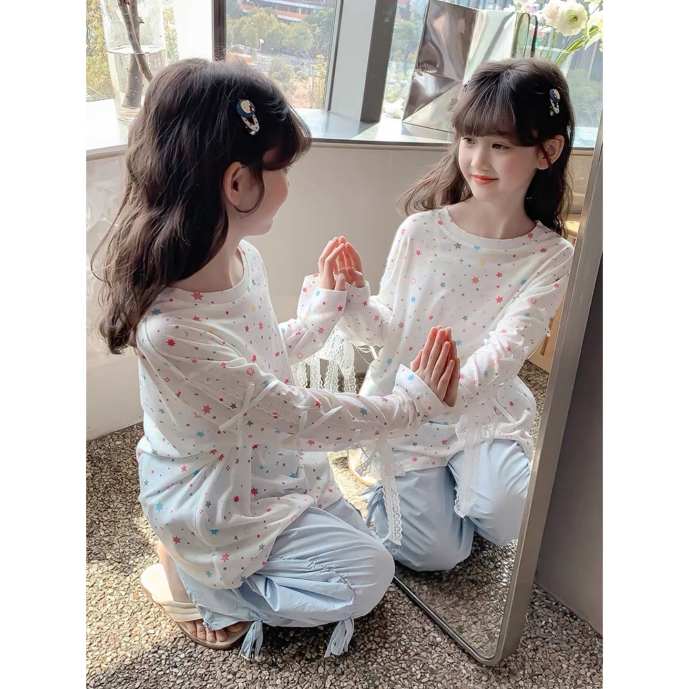 【清货】2025夏韩版星星蕾丝蝴蝶结防晒长袖T恤 D351 351 M