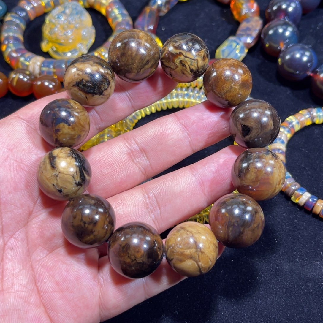 琥珀未镶嵌手链58克大根珀手串