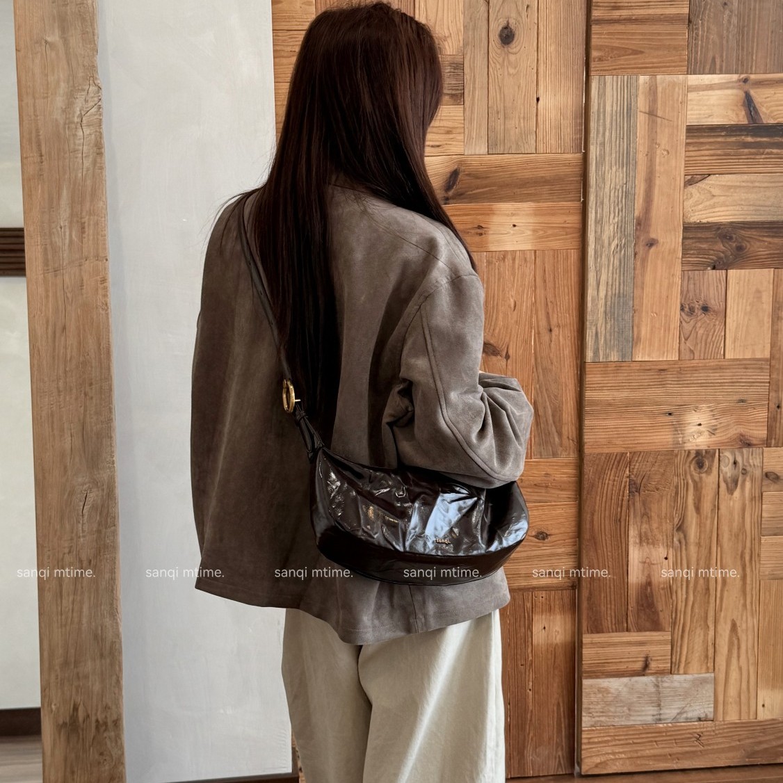 高品《小众梦丽莎正品轻奢品牌》精品桶包蓝色时尚百搭女士印花抽绳