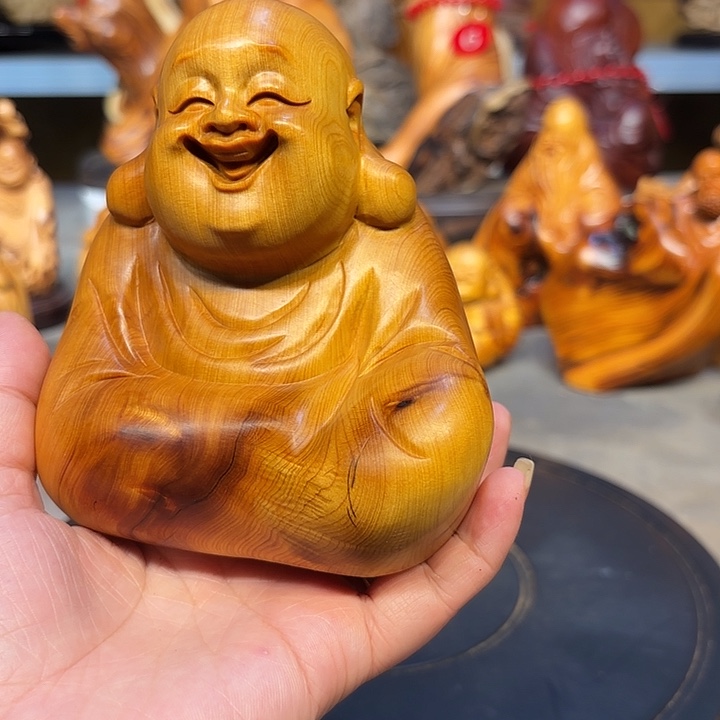 柏木太行崖柏弥勒佛摆件