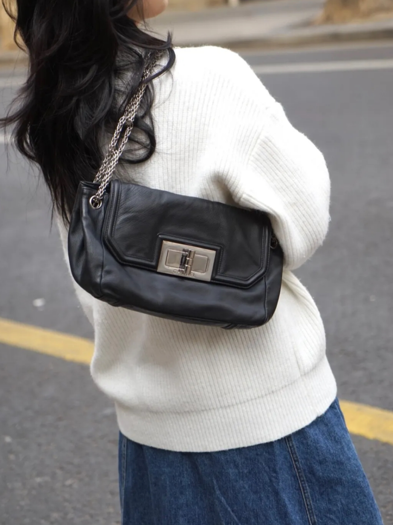 95新 Chanel/香奈儿 2310 Chanel黑银2.55银扣法棍