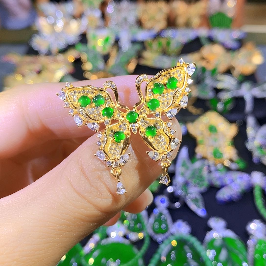 吊坠(不含链)银S925镶嵌翡翠