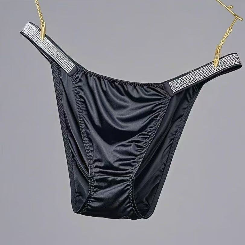 【柔缎】大码带钻缎面中高腰时尚性感女士透气裸感舒适纯色精致密