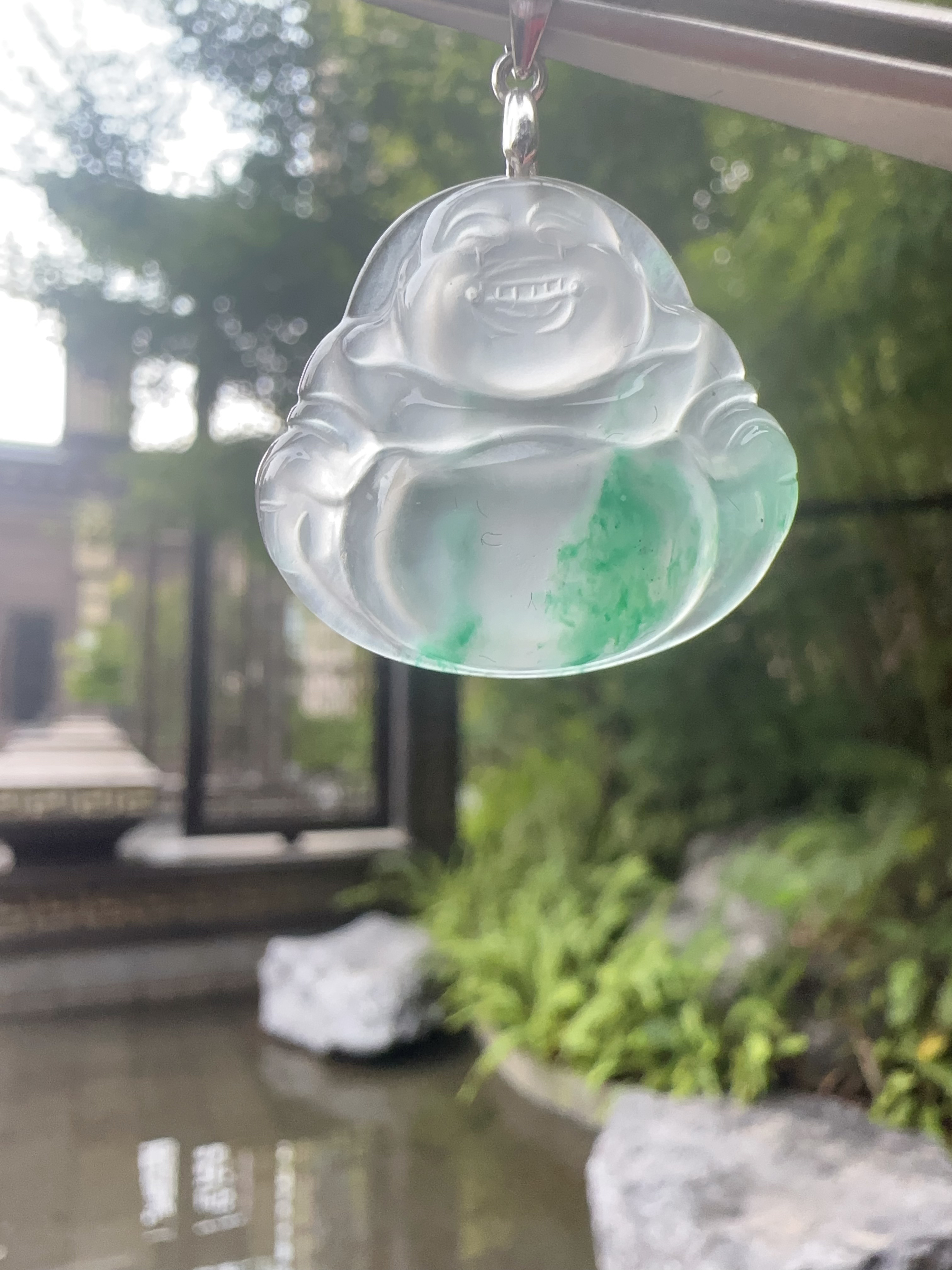 【自然光线】A货非洲翠高冰种飘花佛公吊坠招财平安情侣闺蜜礼物