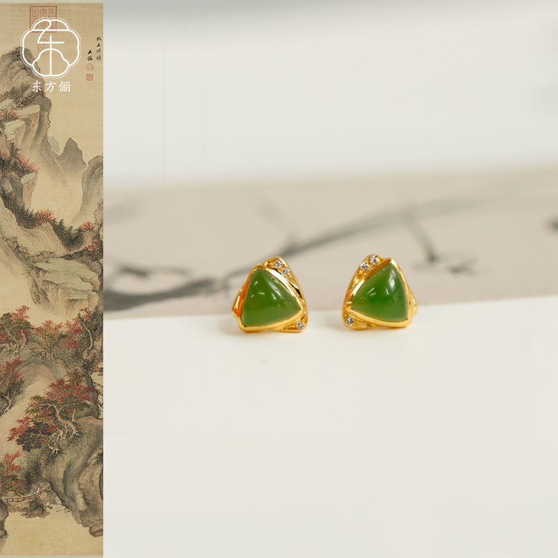 东方俪DOFUNLY【春欲晚】和田玉轻奢18K金设计款耳钉BYED雅韵