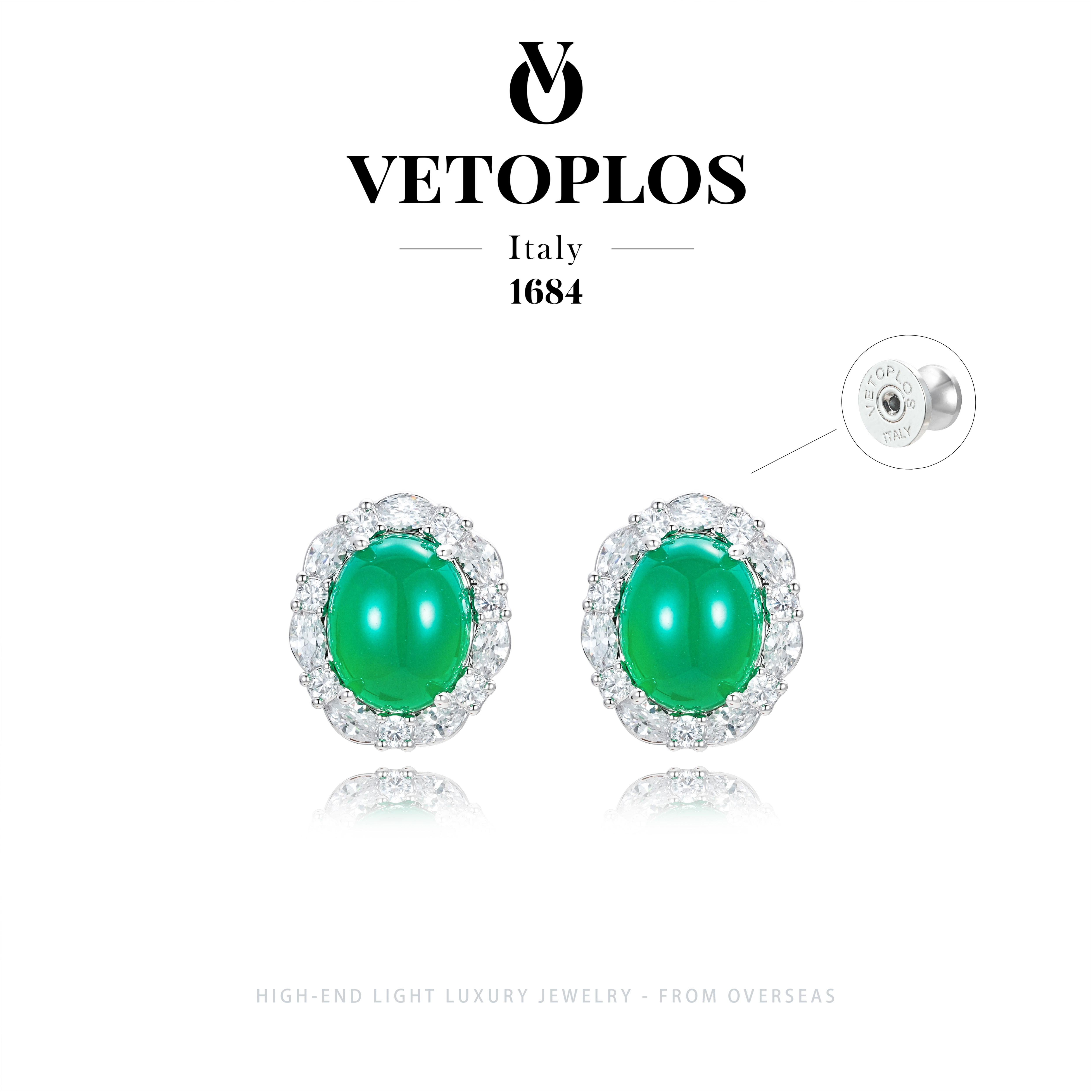 【青色秘境】Vetoplos设计师款轻奢绿色耳钉F2873