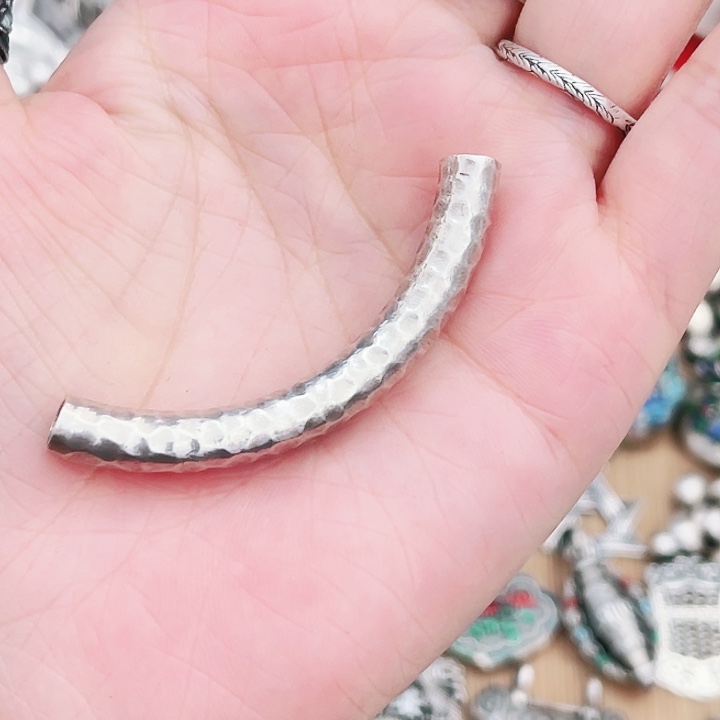 突***适吊坠925银敲打面弯管项链坠