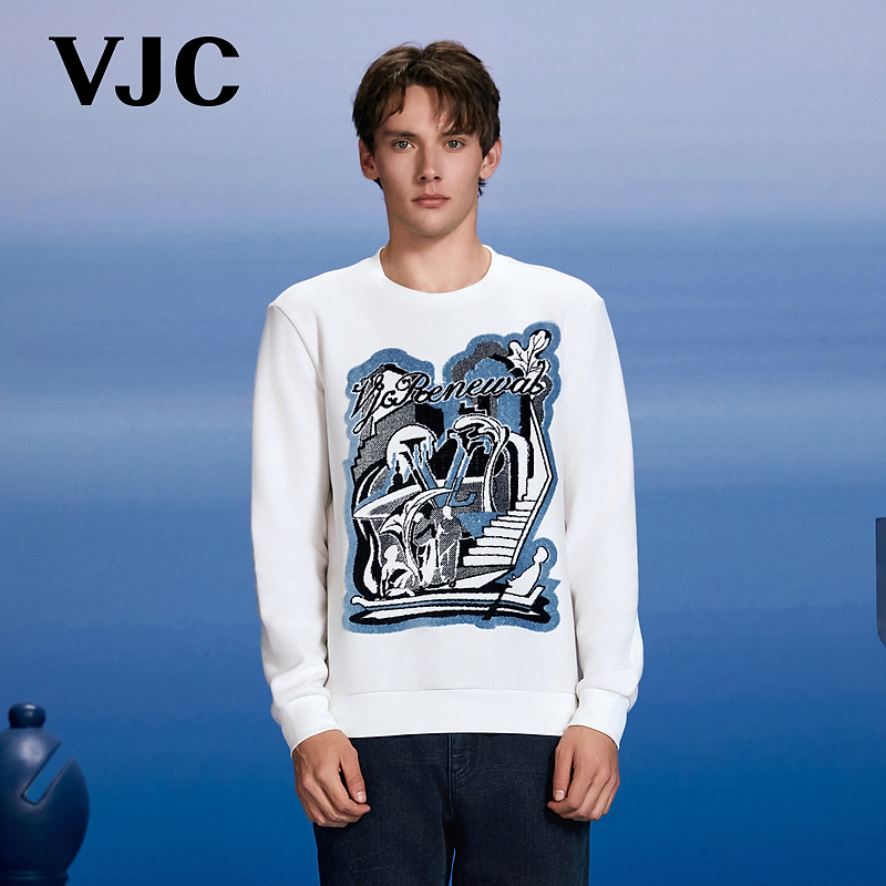 VJC/威杰思2025秋冬新款男装个性提花长袖针织卫衣B24DE1253